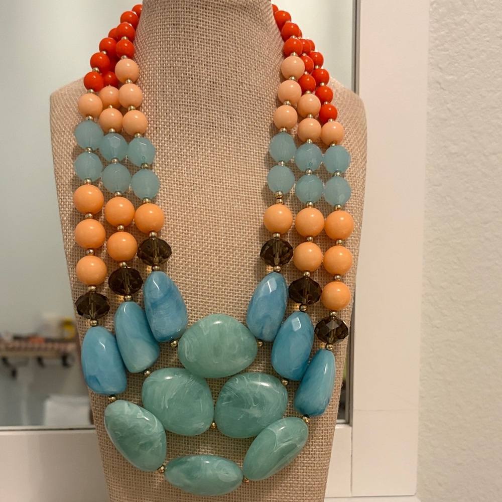 Vibrant Beaded Necklace with Aqua and Coral Hues - Picture 2 of 8
